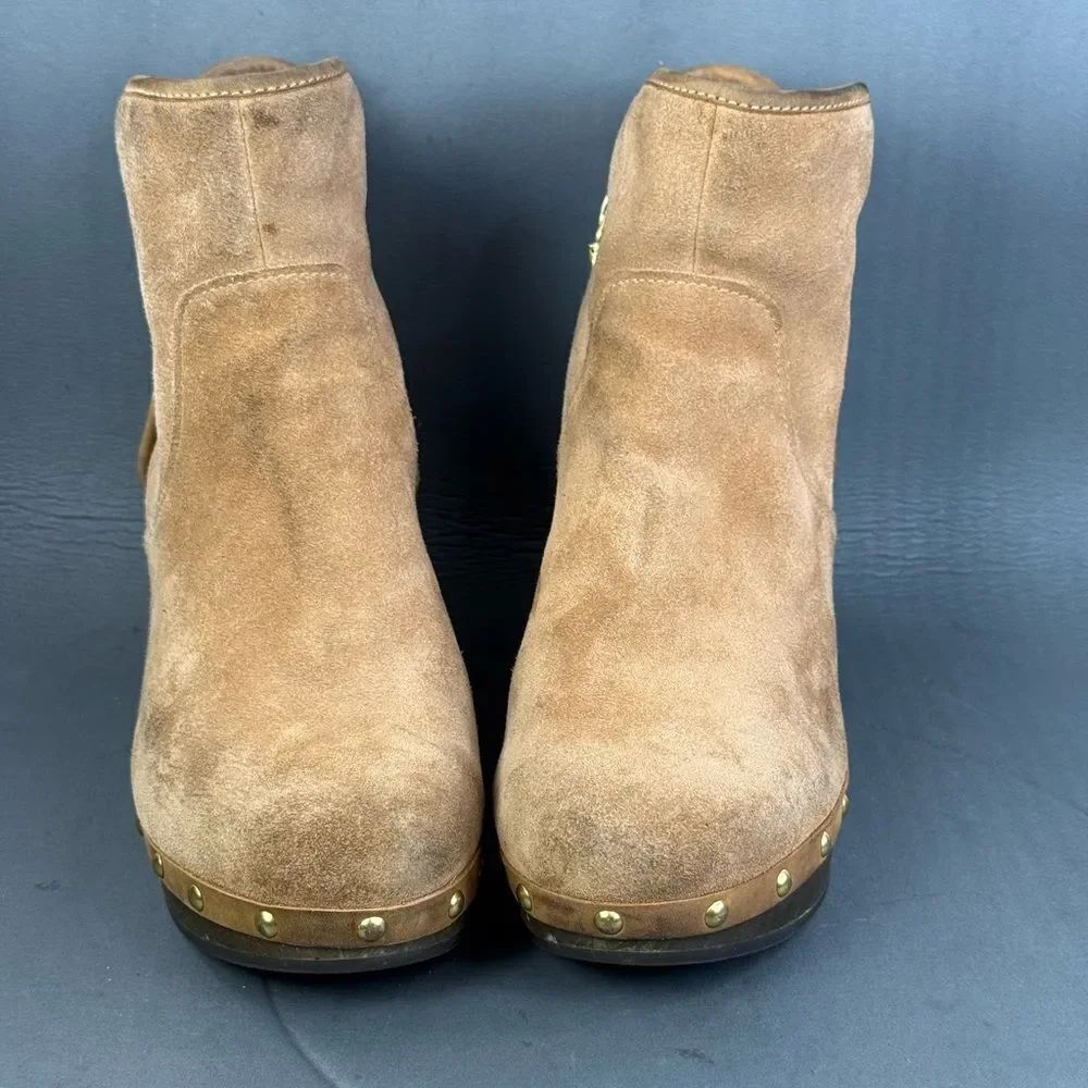 UGG Cam II Suede Sheepskin Clog Heel Ankle Booties Chestnut womens size 10